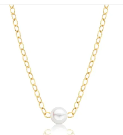 14K Yellow Gold 6mm Cultured Pearl Solitaire Necklace