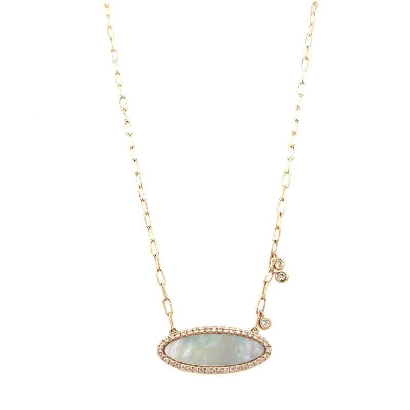 14K Yellow Gold Mother of Pearl & Diamond Halo Necklace