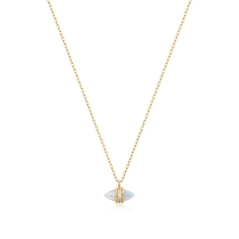 14K Yellow Gold Opal & Lab Diamond Drop Necklace by Aurelie Gi