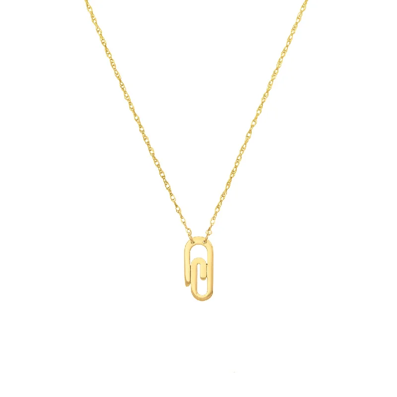 14K Yellow Gold Paperclip Pendant Necklace by Midas Chain