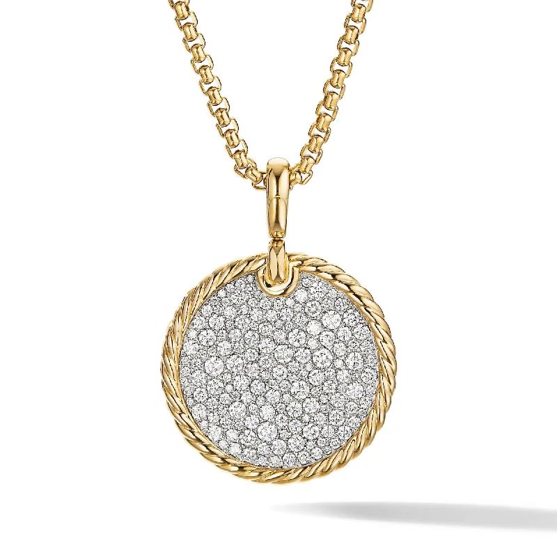 DY Elements Disc Pendant in 18K Yellow Gold with Pave Diamonds