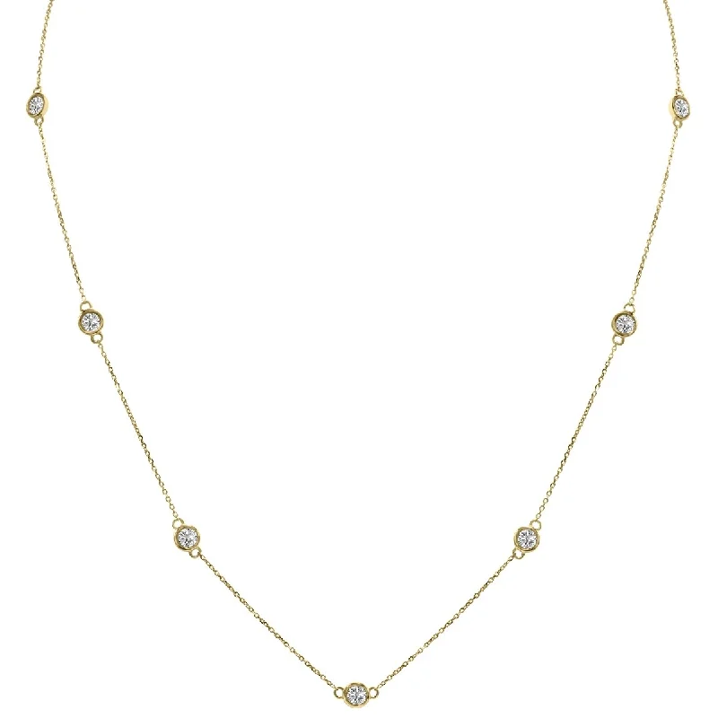 Marquee 2 Carat TW Bezel Set Lab Grown Diamond Station Necklace in 14K Yellow Gold