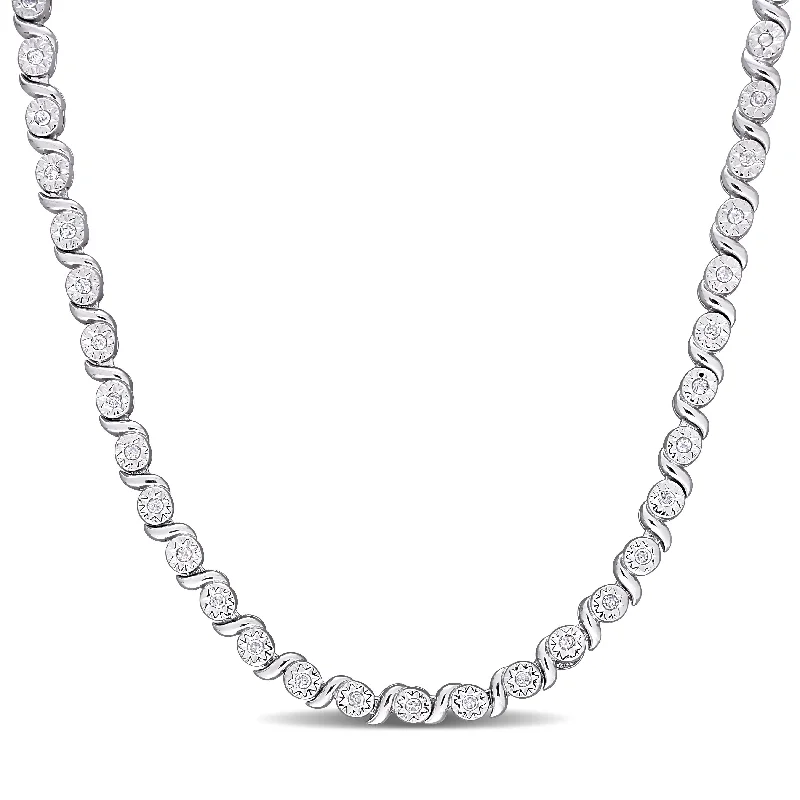 Miadora Sterling Silver 1/2ct TDW Diamond Tennis Link Necklace - 24 inch x 4.1 mm x 5.4 mm - 24 inch x 4.1 mm x 5.4 mm