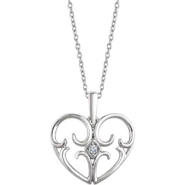 Sterling Silver .03 CT Diamond Heart 18" Necklace