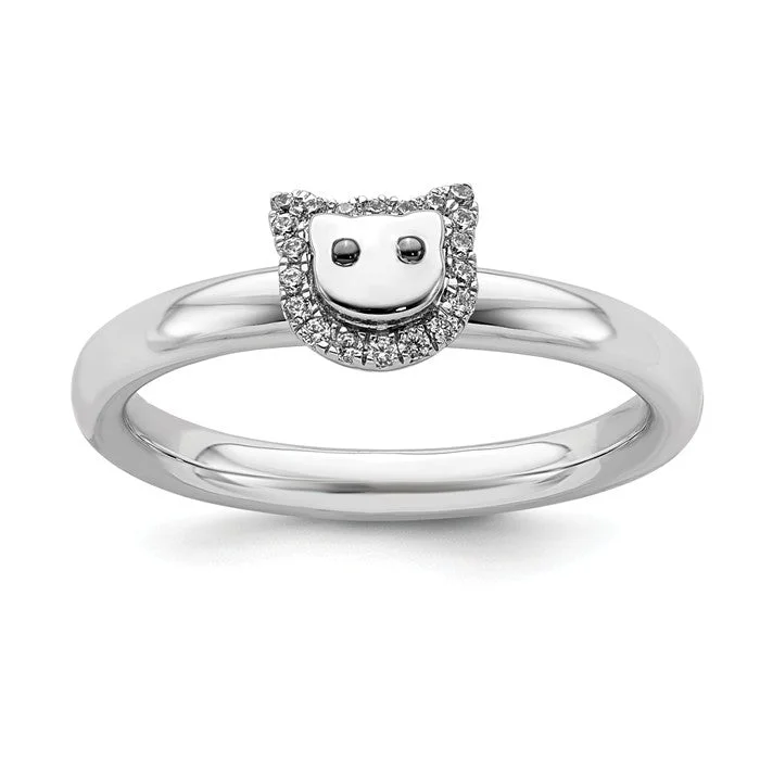 Sterling Silver Stackable Expressions Cat Diamond Ring