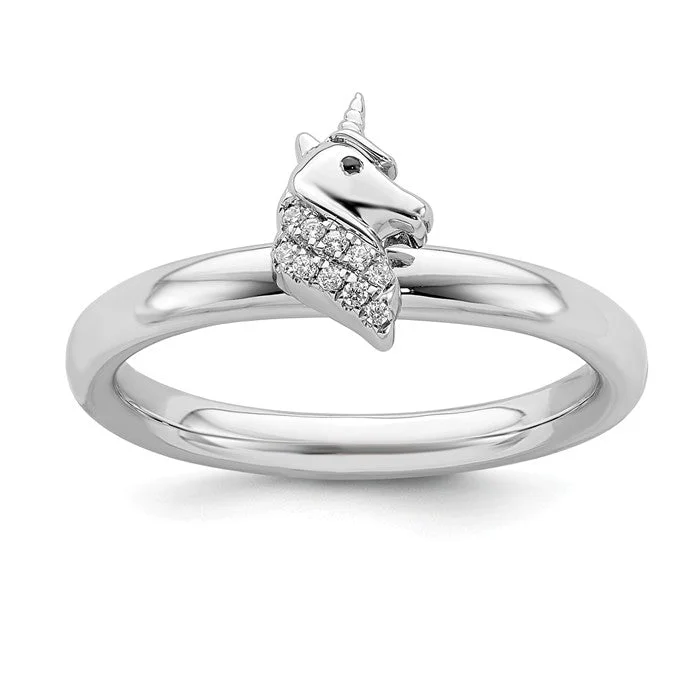 Sterling Silver Stackable Expressions Unicorn Diamond Ring