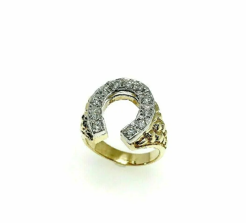 0.70 Carats t.w. Mens Diamond HorseShoe Nugget Ring 14K Two Tone Gold 10 Grams