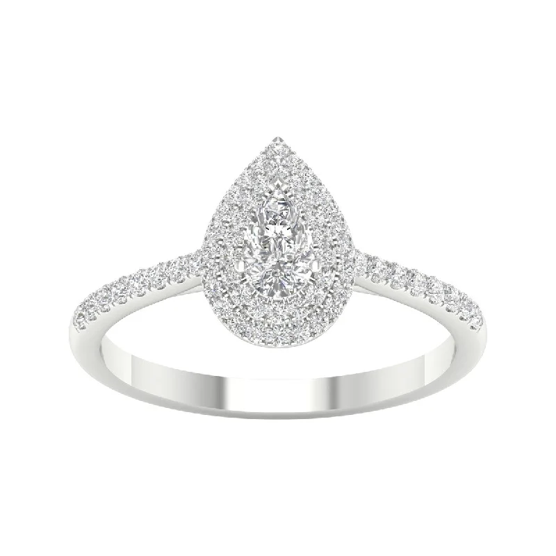 1/2ct TDW Diamond Pear Shape Double Halo Ring in 10k Gold by De Couer