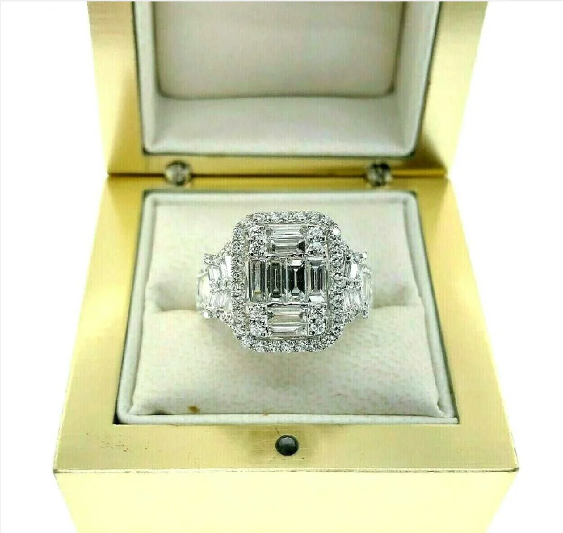 1.85 Carats Diamond Wedding Anniversary Ring Large Invisible Set Halo Center 18K