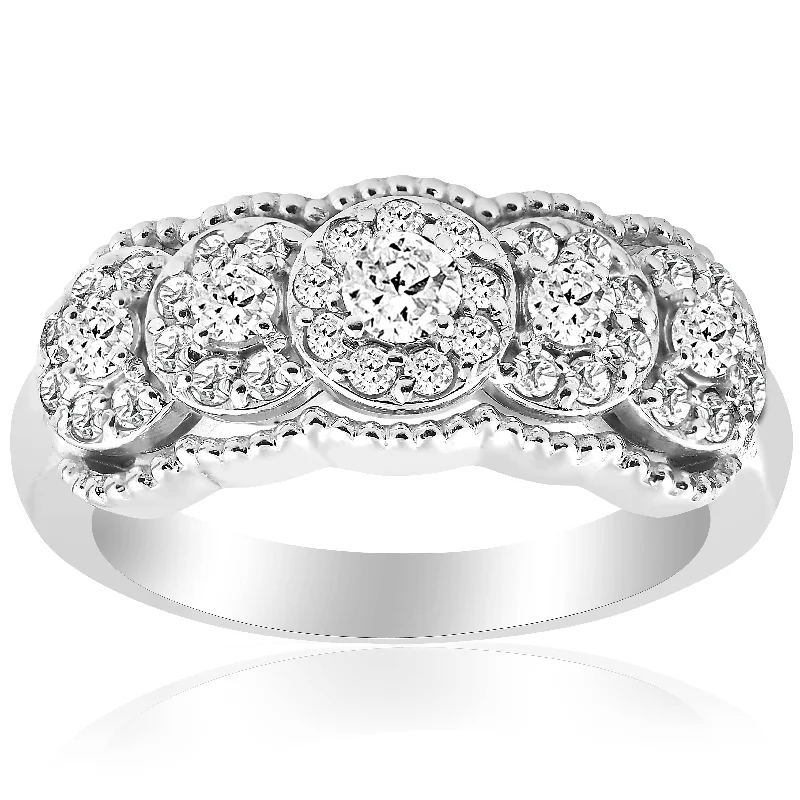 1ct Antique Diamond Wedding Stackable Anniversary Ring 14K White Gold