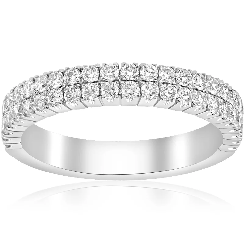 3/4ct Diamond Double Row Stackable 1/2 Eternity Ring 14k White Gold