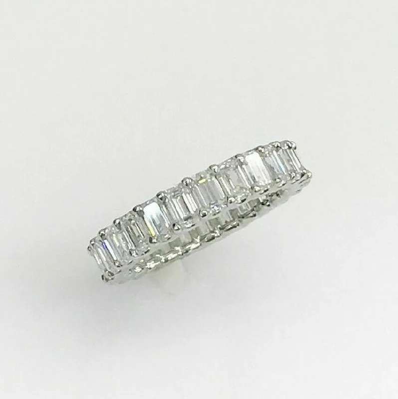 3.55 ct Emerald Cut Diamond Eternity Wedding Band in Platinum U Setting