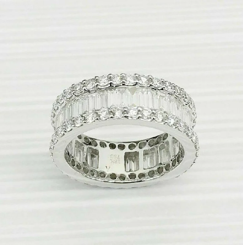 3.75 TCW Diamond Eternity Baguette & Round Brilliant Set 18K White Gold Band