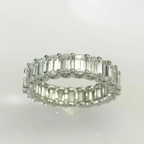 4.50 TCW Emerald Cut Diamond Eternity Wedding Band in Platinum U Setting