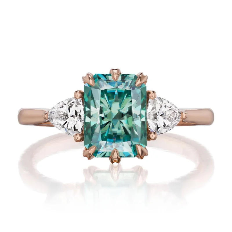 ・AVERY・Radiant Cut Aqua-Teal Iconic™ Moissanite Center, Trillion Diamonds (2.22ctw)