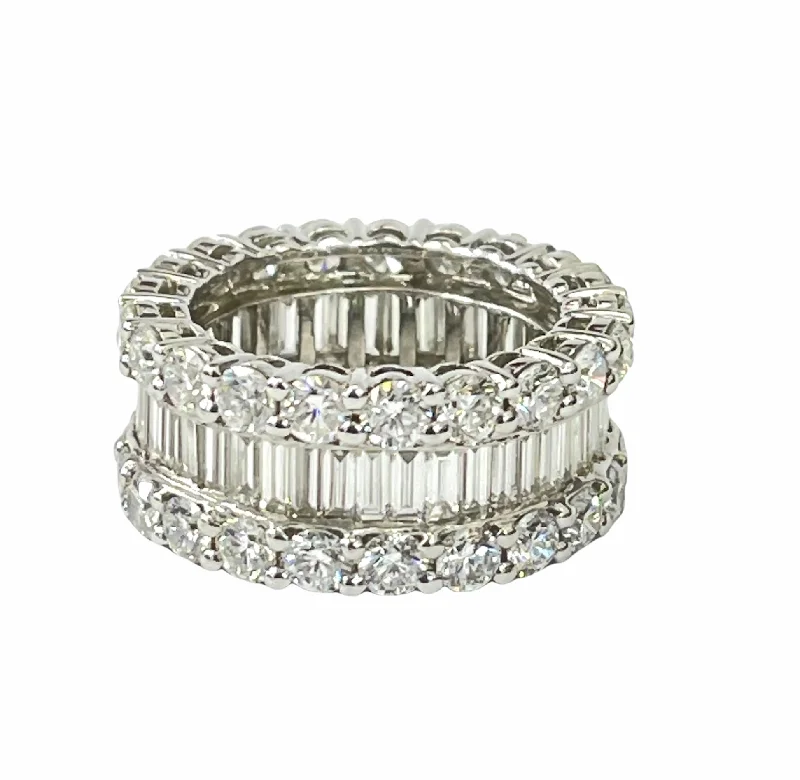 Baguettes and Round Brilliant 10.5mm Wide Diamond Eternity Band White Gold