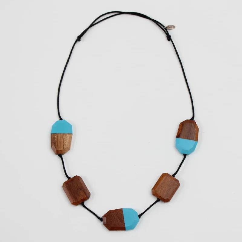 Blue Resin and Wood Statement Necklace