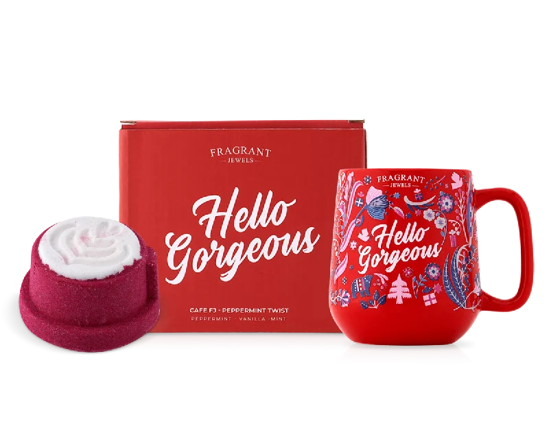 Cafe FJ: Peppermint Twist - Hello Gorgeous - Candle and Bath Bomb Set (Without Jewelry)