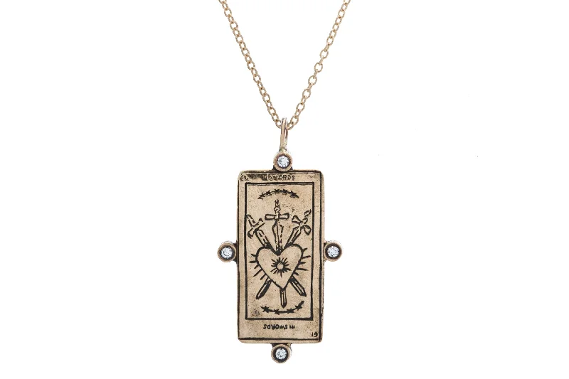 Diamond Three of Swords Tarot Card Necklace