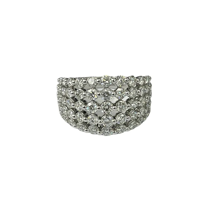 Five Rows Round Brilliants Diamond Ring White Gold 6.75