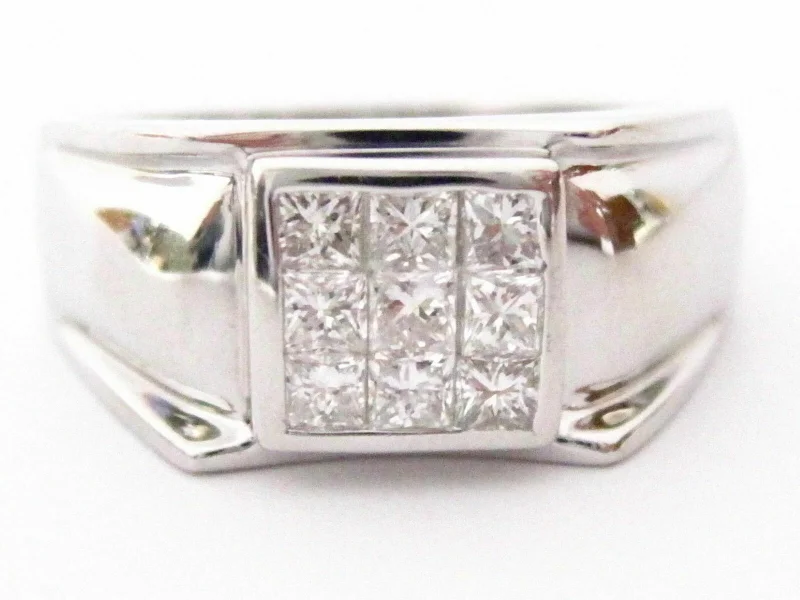 Handmade .80 carats Men's Princess Cut Diamond Ring Size 9 G SI1 14k White Gold