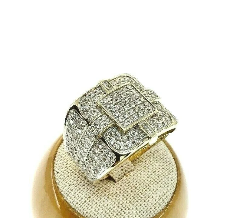 Iced Out 3.05 Carat t.w. Men's Diamond Pave Set Ring 14K Gold 0.80 Inch Width