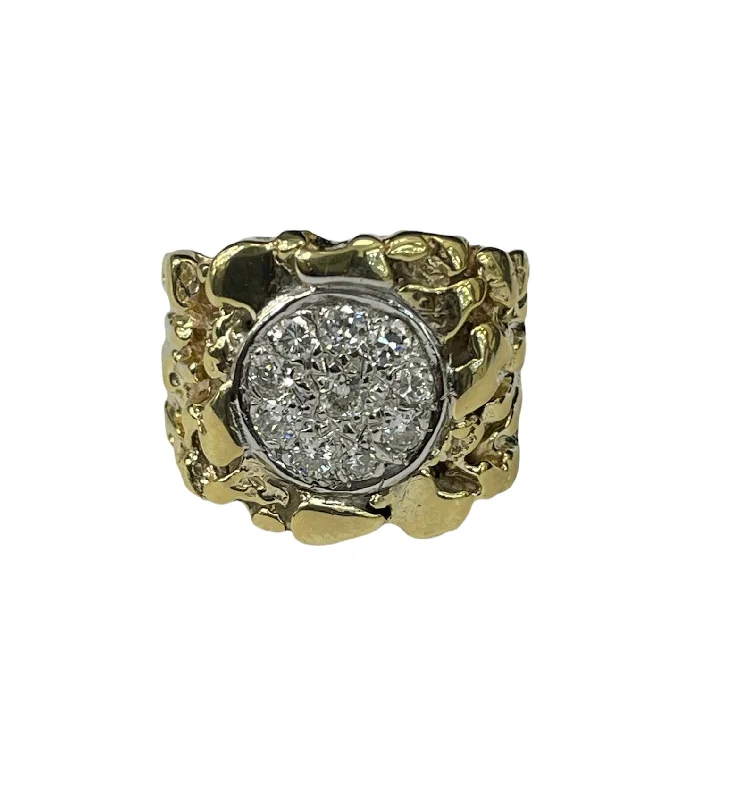 Mens Round Brilliants Nugget Diamond Ring Yellow Gold