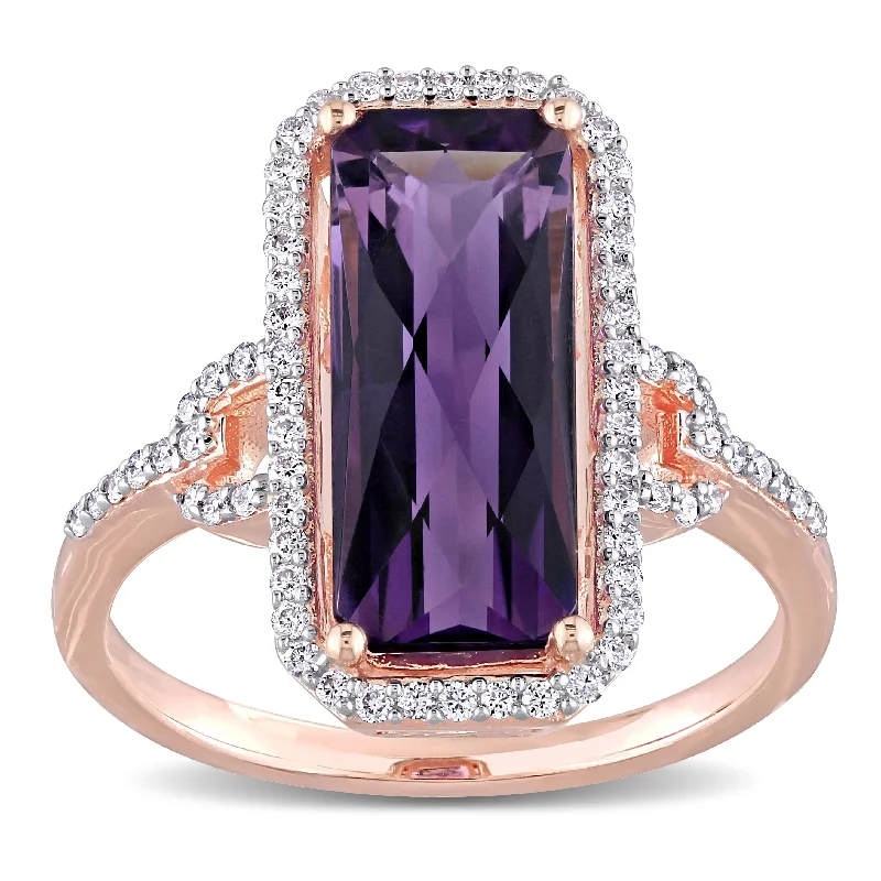 Miadora 14k Rose Gold 5ct TGW Octagon-cut Amethyst & 1/4ct TDW Diamond Halo Cocktail Ring