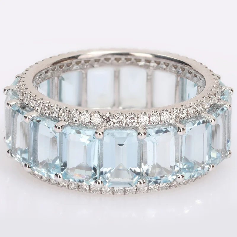 Miadora 14k White Gold 9 1/3ct TGW Aquamarine & 5/8ct TDW Diamond Eternity Wedding Band Ring