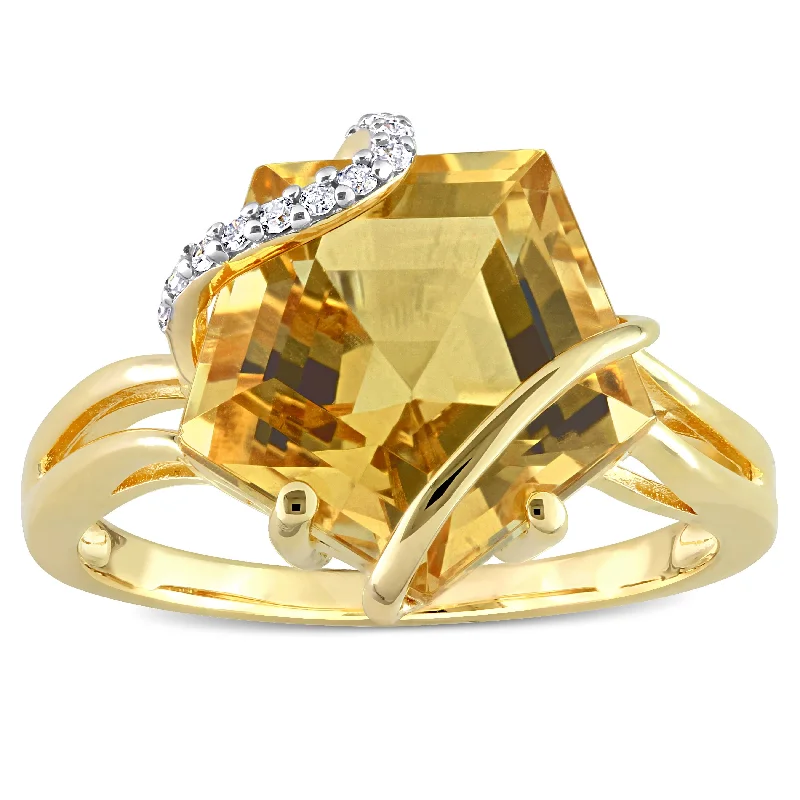 Miadora Fancy-cut Citrine & Diamond Accent Swirl Cocktail Ring in Yellow Plated Sterling Silver