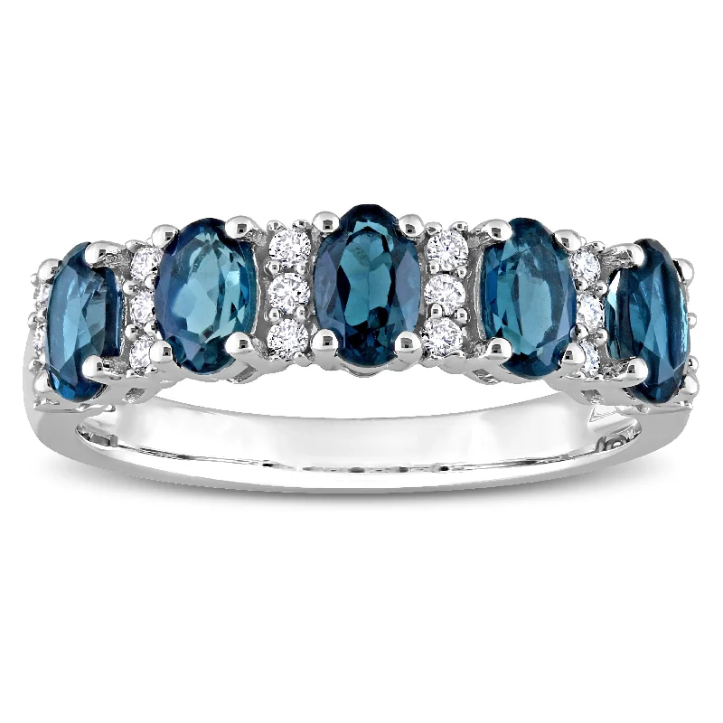 Miadora London Blue Topaz and 1/6ct TDW Diamond Semi-Eternity Ring in 14k White Gold