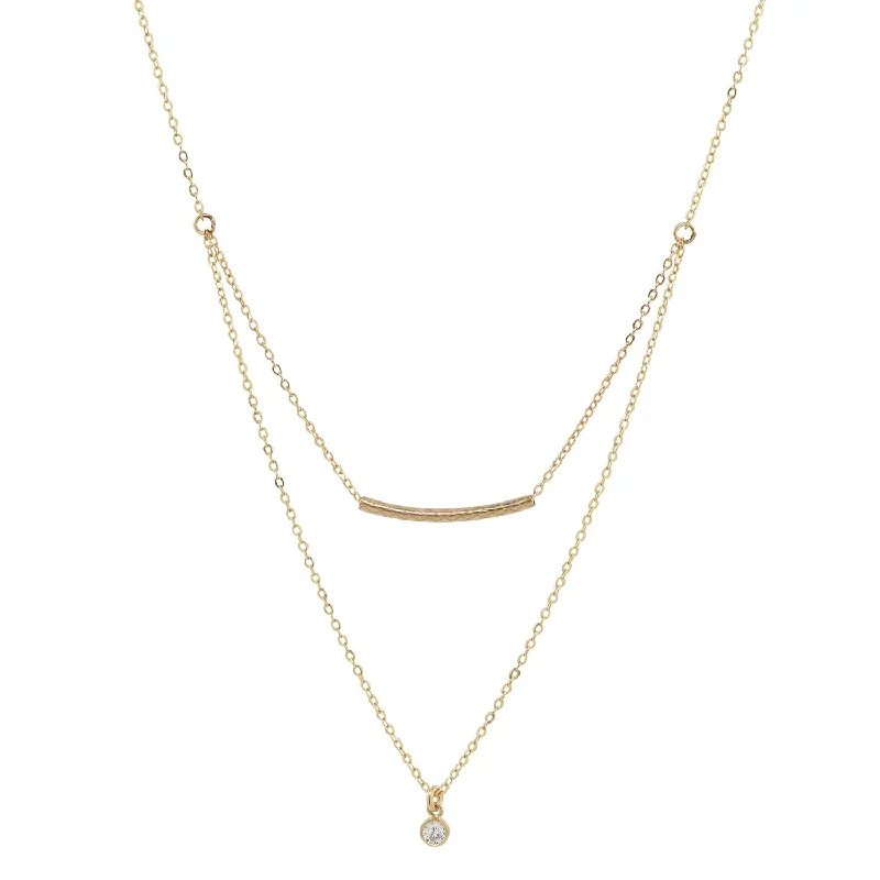 Double Strand Tube + CZ Necklace