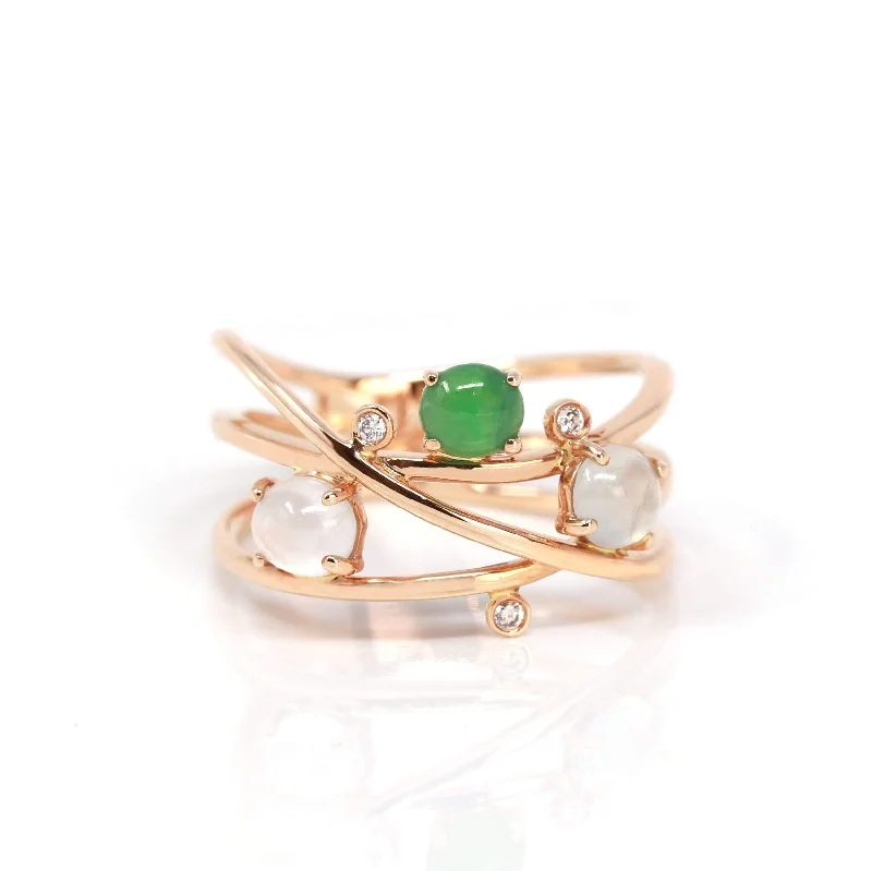 RealJade® "Bubble Collection" 18k Rose Gold Natural Ice/ Multi-Colored Jadeite Ring With Diamonds