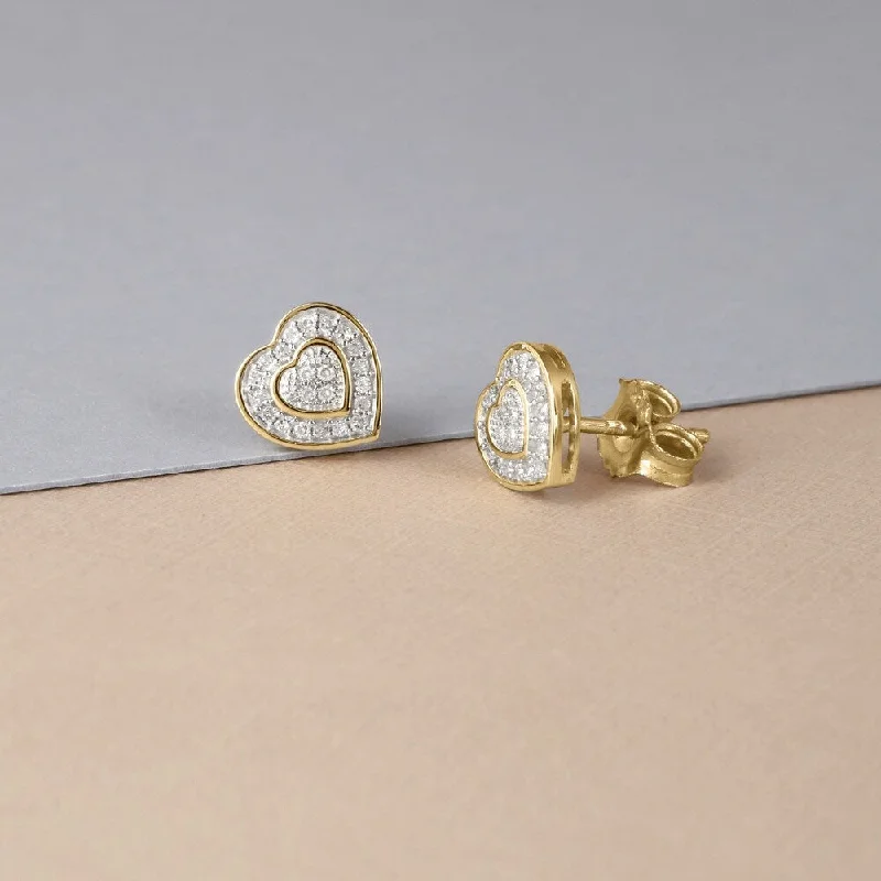 10k Yellow Gold 1/20ct TDW Diamond Composite Halo Heart Stud Earrings by De Couer