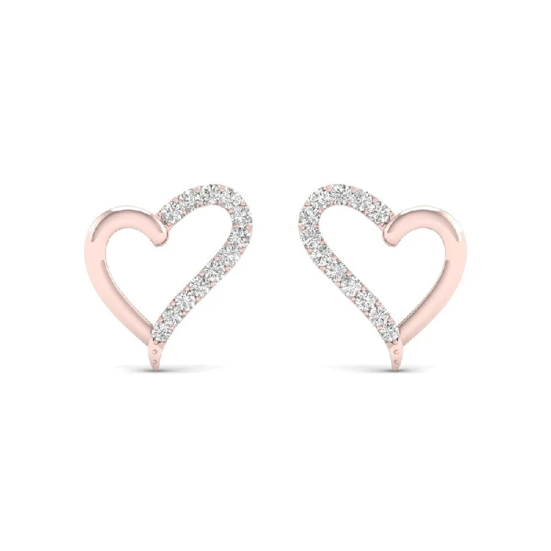 De Couer 10k Rose Gold 1/10ct TDW Diamond Heart Stud Earrings