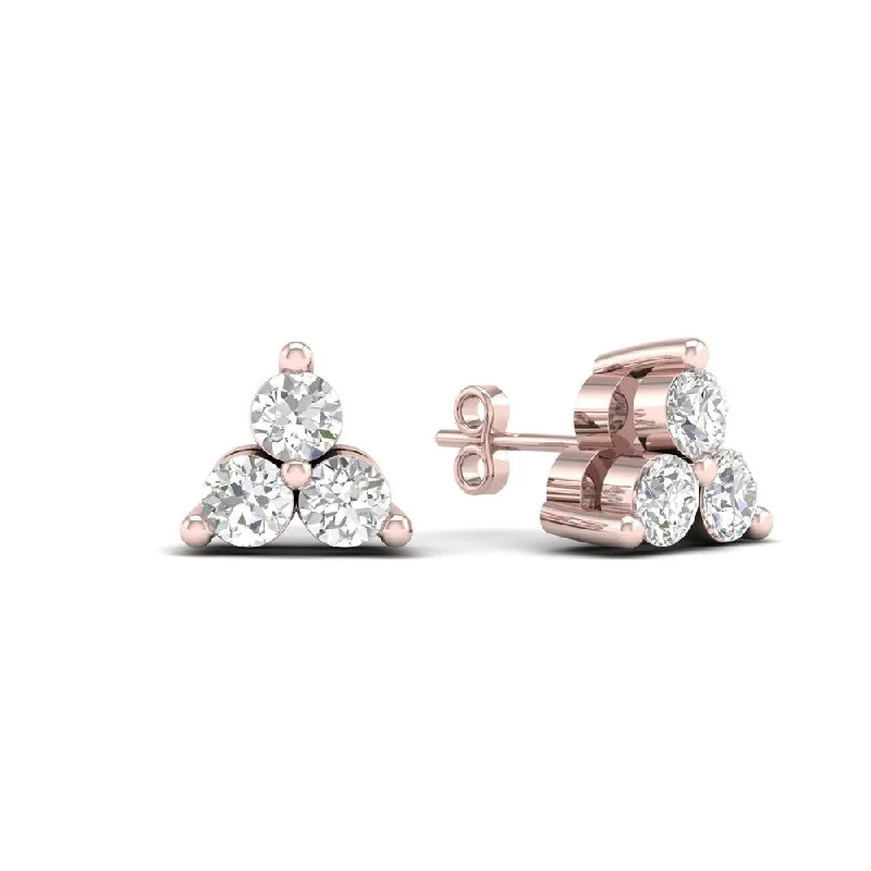 De Couer 10k Rose Gold 1/6ct TDW Diamond Three Stone Stud Earrings - Pink