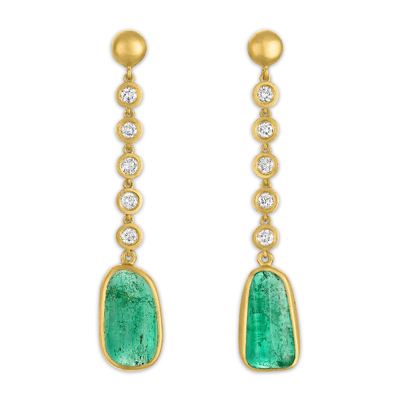 Five Diamond and Tumbled Emerald Chime Earrings