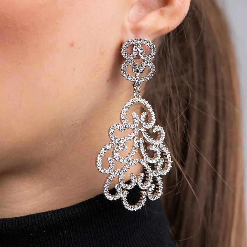 Rhodium and Crystal Pave Filigree Earrings