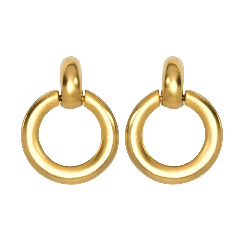 Satin Gold Doorknocker Clip Earrings