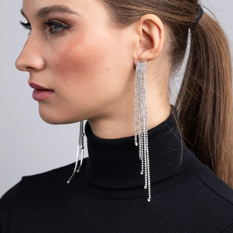 Silver and Crystal Strand Earrings