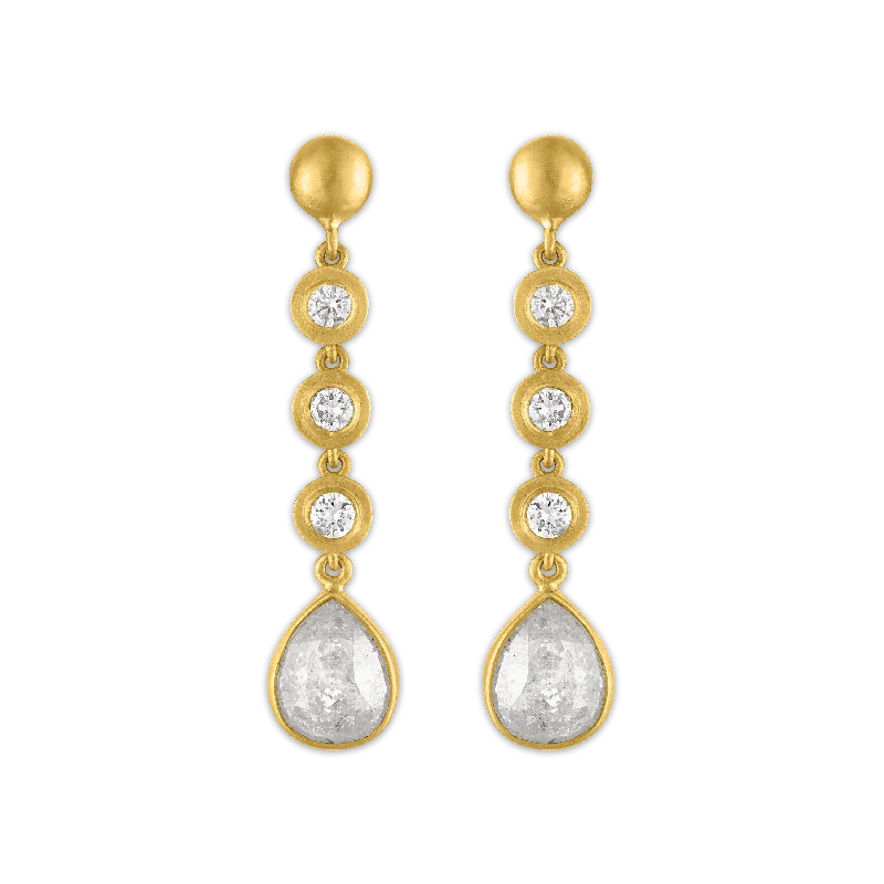 Three Diamond and Rosecut Diamond Chime Earrings