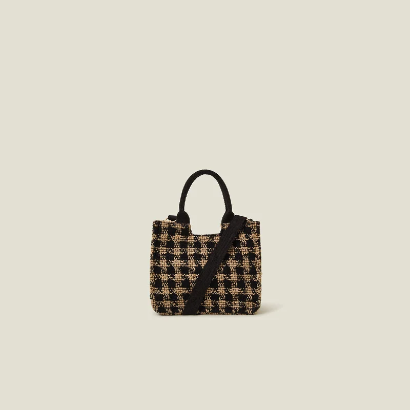 Black And White Small Woven Houndstooth Print Sling Bag