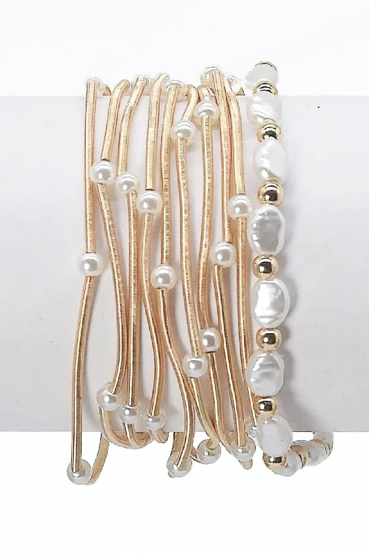 CB2180 Multi Strand Coil Bracelet With Pearls