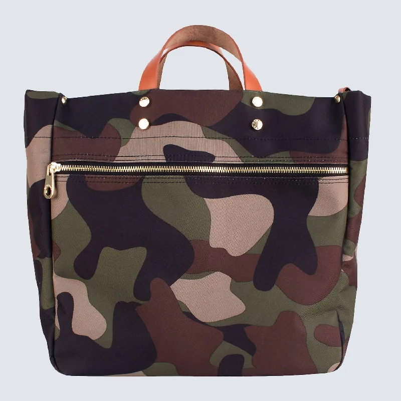 Codie Nylon Tote Bag With Leather Accents In Camo