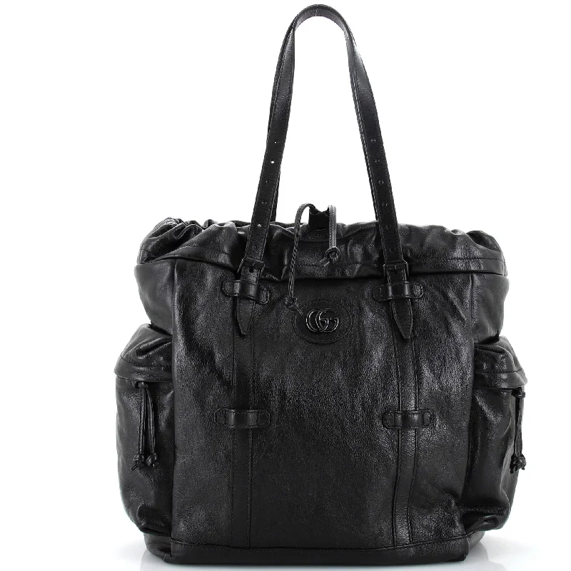 Double G Drawstring Tote Leather