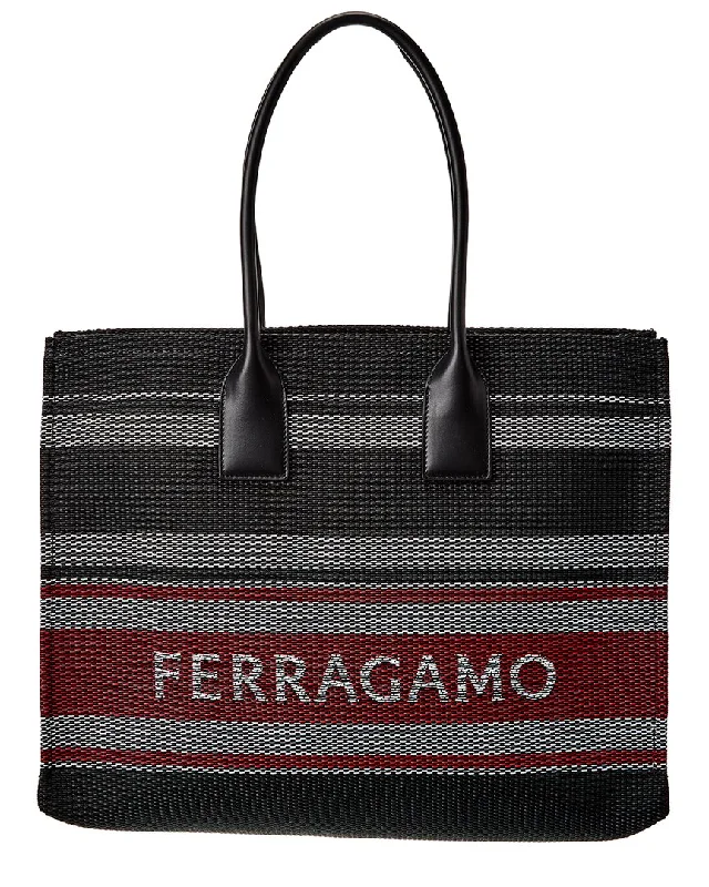 Ferragamo Signature Large Leather-Trim Tote