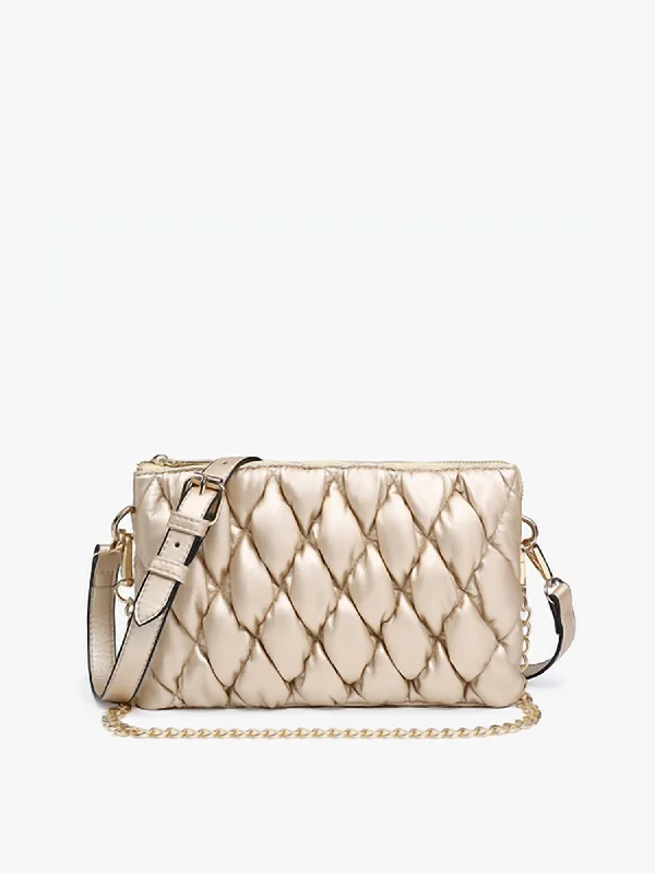 Izzy Puffer Quilted Crossbody W/ Chain In Light Gold