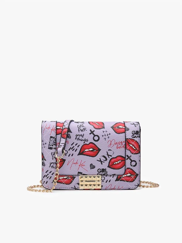 Lips Print Crossbody W/ Chain In Lt. Lavender