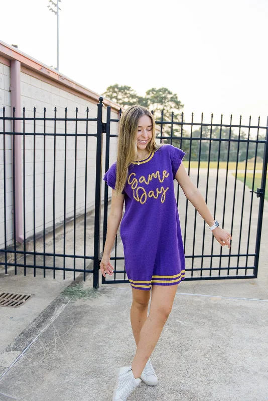 Purple Gameday Tinsel Knit Dress