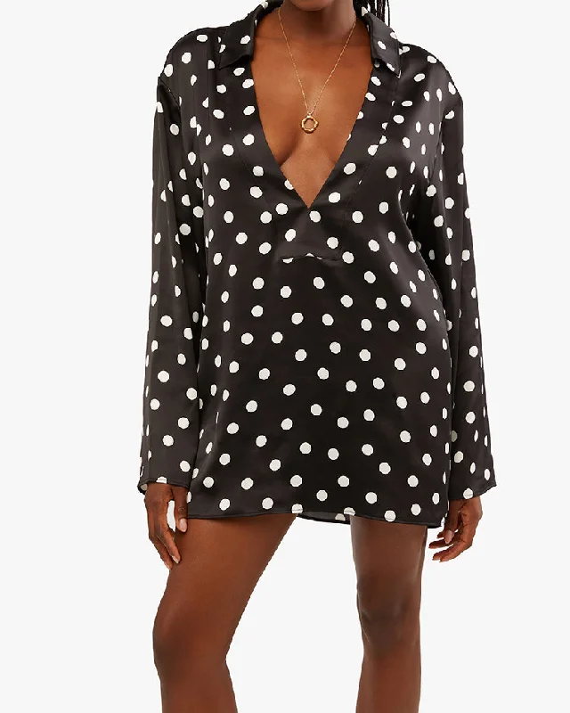 Caftan Oversized Polka Dot Shirtdress | Black